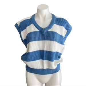 Alicia Women's Vintage 100% Cotton Striped Ribbed Knit Sweater Vest Size Large